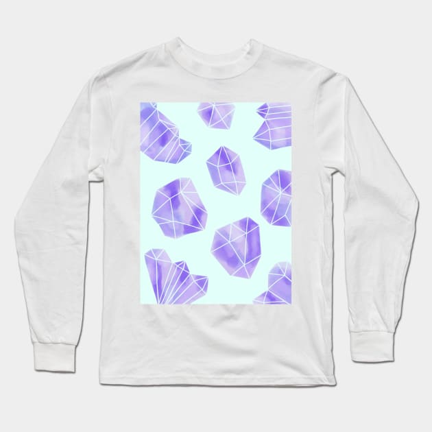Watercolour Purple Crystal Print Long Sleeve T-Shirt by AlexandraStr